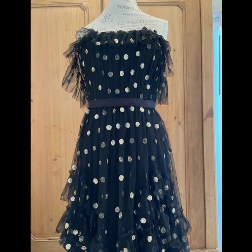 Marchesa Notte Off Shoulder Polka Dot Sequin Gown - Picture 8 of 12